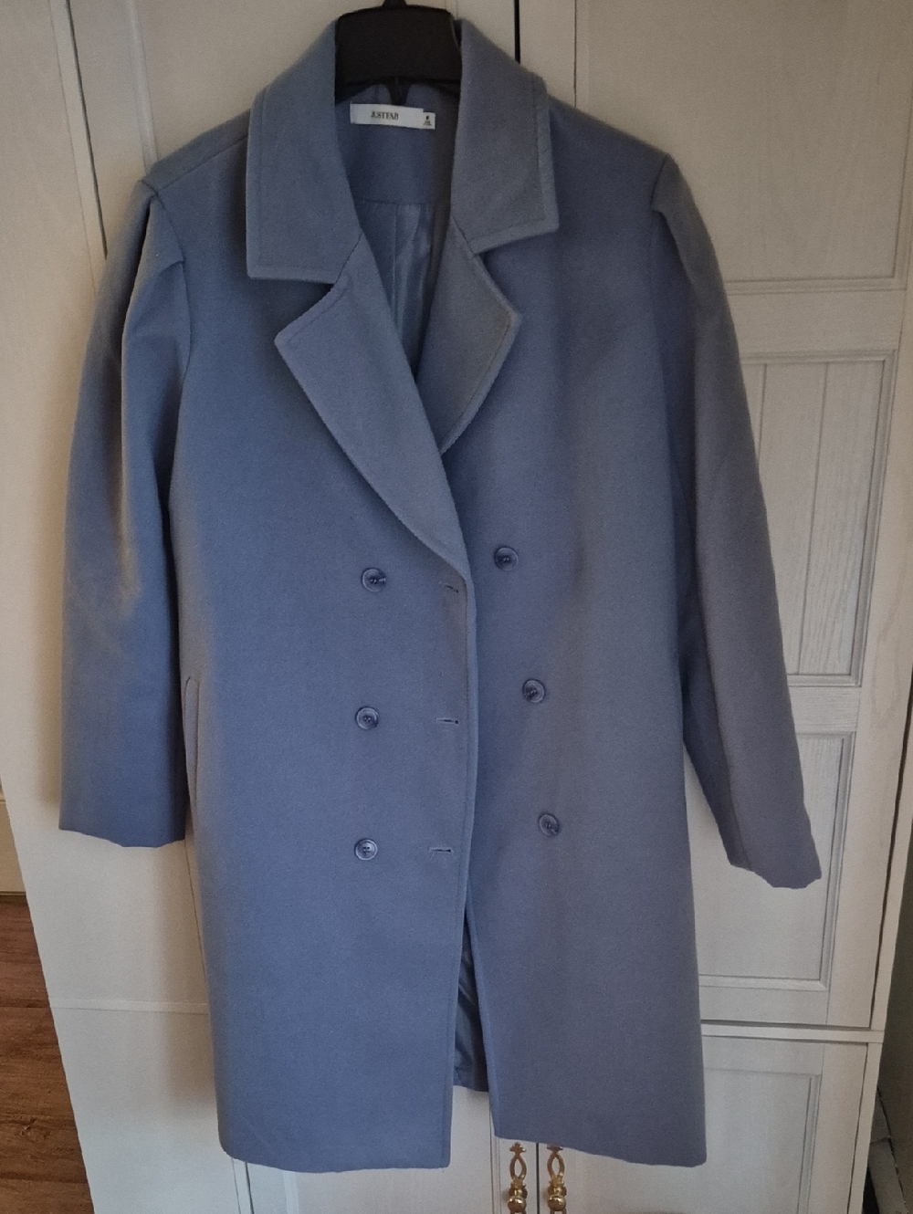 JustFab Double-Breasted Pea Coat in Slate Blue
